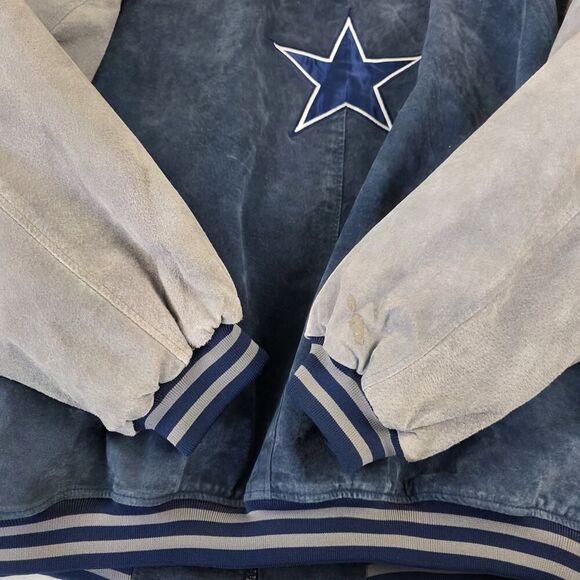 Vintage 90s Dallas Cowboys Pro Player Suede LeatherJacket Men's 2XL Two Tone‎ - Picture 12 of 13
